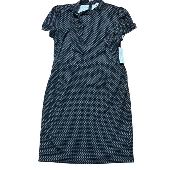 London Style Geometric Print Sheath Dress Size 16 Black White Neck Tie Detail - Picture 5 of 13